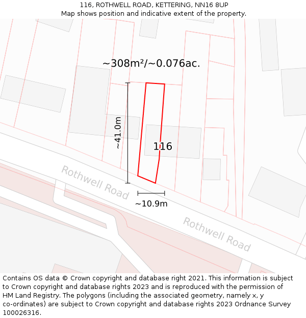 116, ROTHWELL ROAD, KETTERING, NN16 8UP: Plot and title map