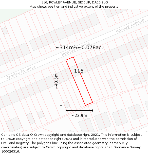 116, ROWLEY AVENUE, SIDCUP, DA15 9LG: Plot and title map
