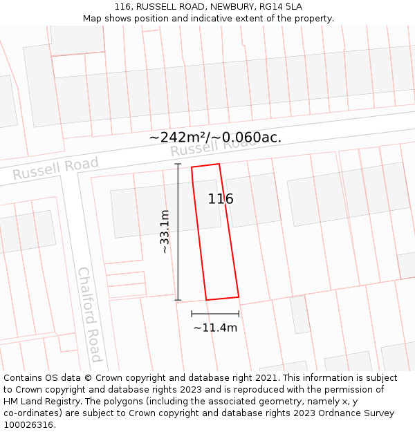 116, RUSSELL ROAD, NEWBURY, RG14 5LA: Plot and title map
