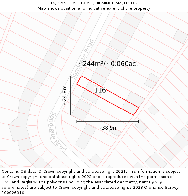 116, SANDGATE ROAD, BIRMINGHAM, B28 0UL: Plot and title map
