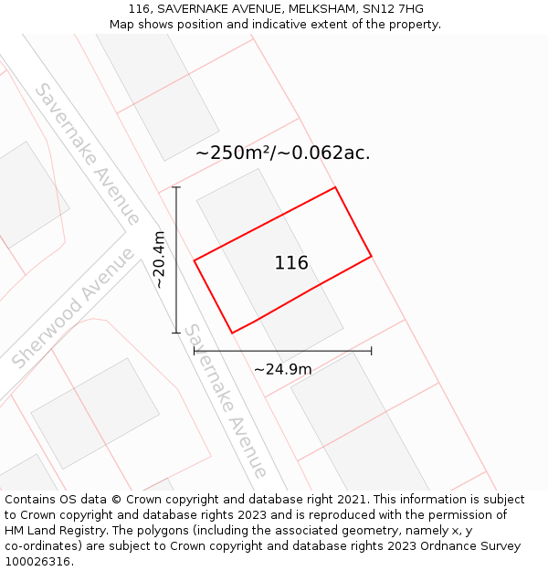 116, SAVERNAKE AVENUE, MELKSHAM, SN12 7HG: Plot and title map
