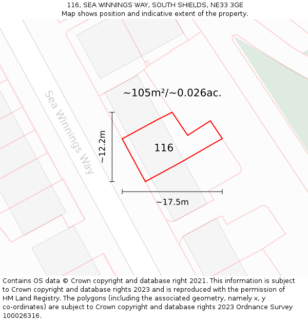 116, SEA WINNINGS WAY, SOUTH SHIELDS, NE33 3GE: Plot and title map