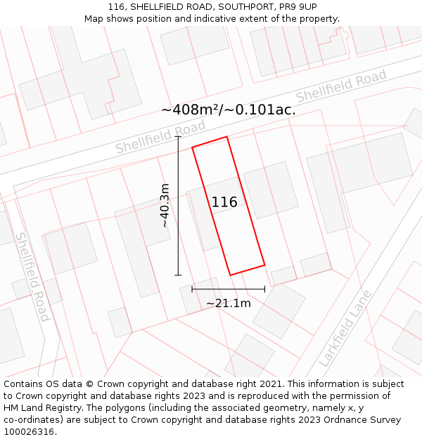 116, SHELLFIELD ROAD, SOUTHPORT, PR9 9UP: Plot and title map