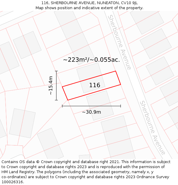 116, SHERBOURNE AVENUE, NUNEATON, CV10 9JL: Plot and title map