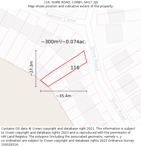 116, SHIRE ROAD, CORBY, NN17 2JS: Plot and title map
