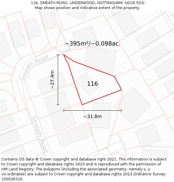 116, SMEATH ROAD, UNDERWOOD, NOTTINGHAM, NG16 5GG: Plot and title map