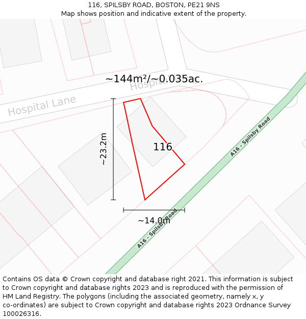 116, SPILSBY ROAD, BOSTON, PE21 9NS: Plot and title map