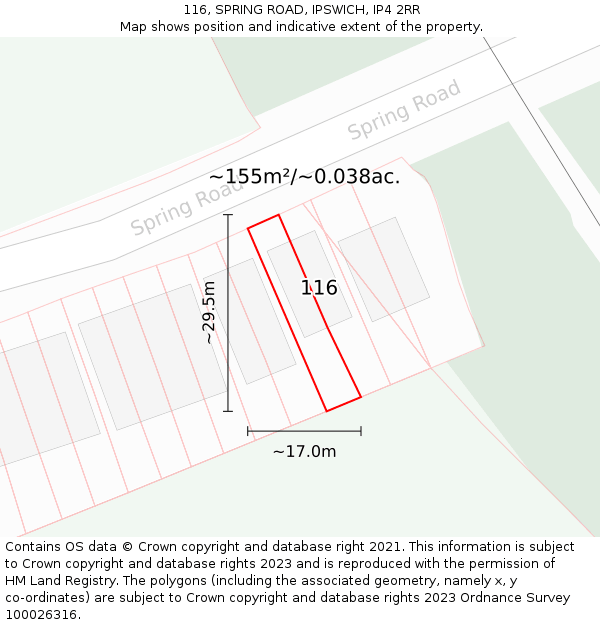 116, SPRING ROAD, IPSWICH, IP4 2RR: Plot and title map