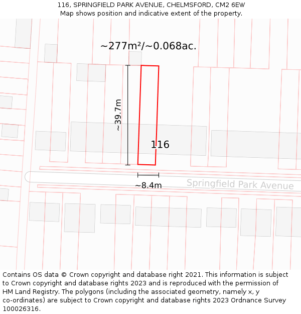 116, SPRINGFIELD PARK AVENUE, CHELMSFORD, CM2 6EW: Plot and title map
