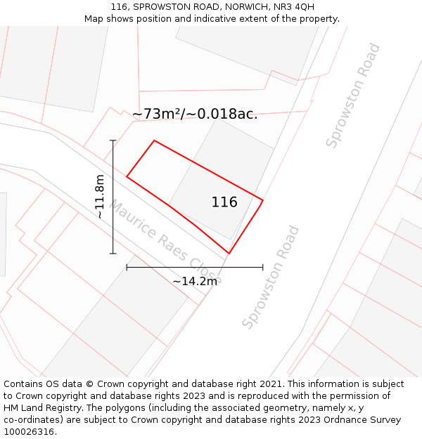 116, SPROWSTON ROAD, NORWICH, NR3 4QH: Plot and title map