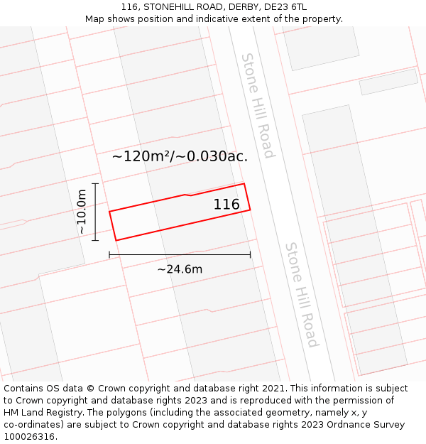 116, STONEHILL ROAD, DERBY, DE23 6TL: Plot and title map