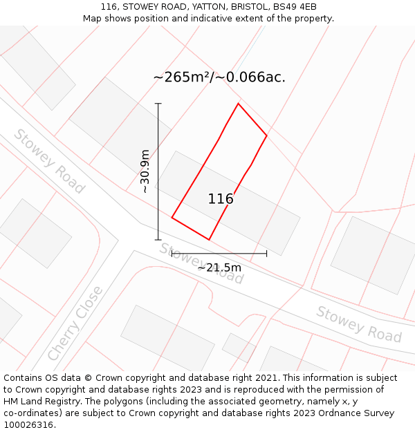 116, STOWEY ROAD, YATTON, BRISTOL, BS49 4EB: Plot and title map