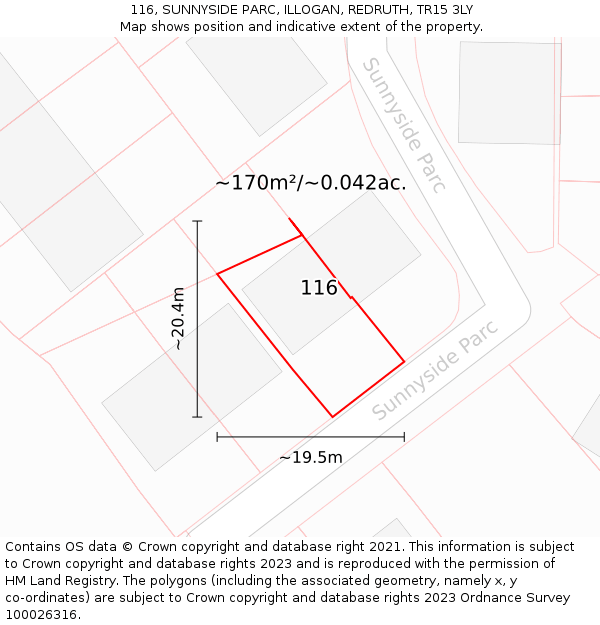 116, SUNNYSIDE PARC, ILLOGAN, REDRUTH, TR15 3LY: Plot and title map