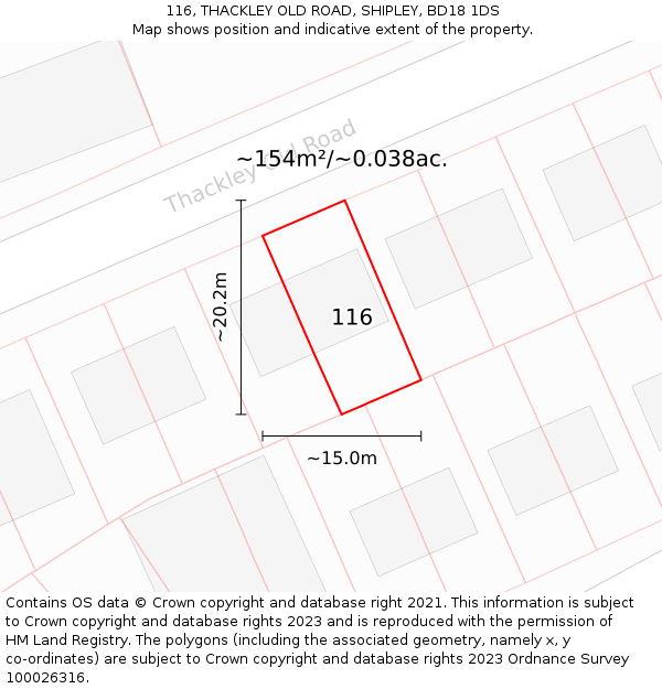 116, THACKLEY OLD ROAD, SHIPLEY, BD18 1DS: Plot and title map