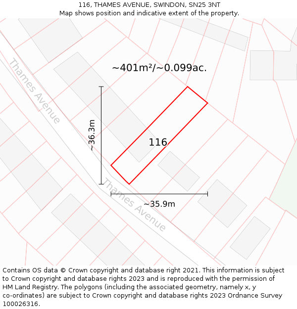 116, THAMES AVENUE, SWINDON, SN25 3NT: Plot and title map