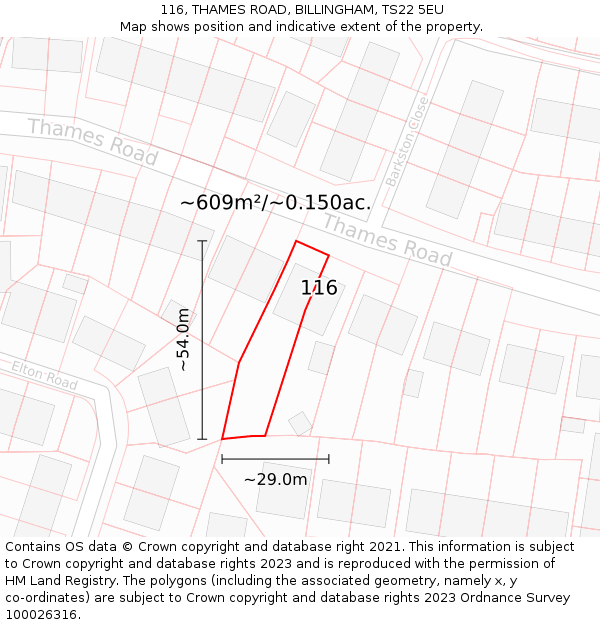116, THAMES ROAD, BILLINGHAM, TS22 5EU: Plot and title map