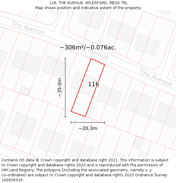 116, THE AVENUE, AYLESFORD, ME20 7RL: Plot and title map
