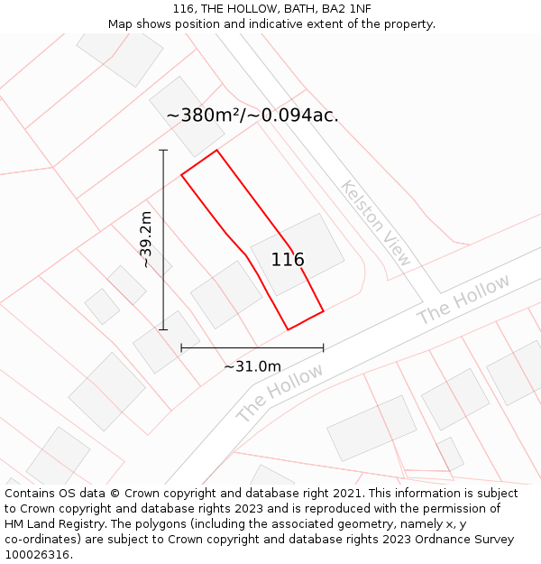 116, THE HOLLOW, BATH, BA2 1NF: Plot and title map