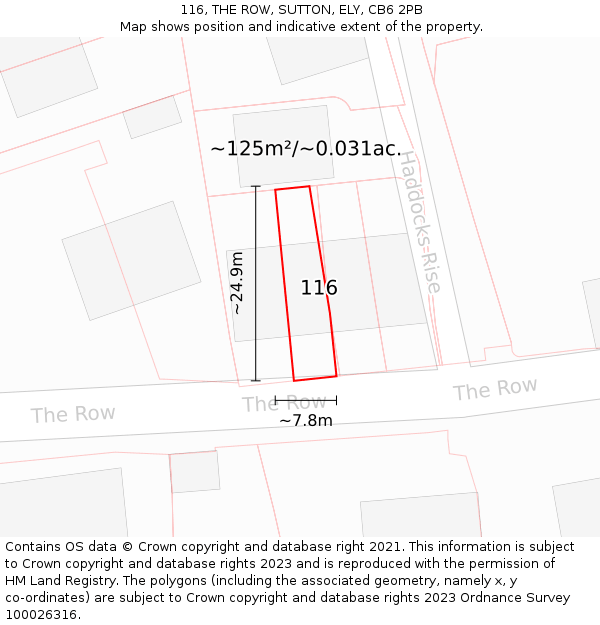116, THE ROW, SUTTON, ELY, CB6 2PB: Plot and title map