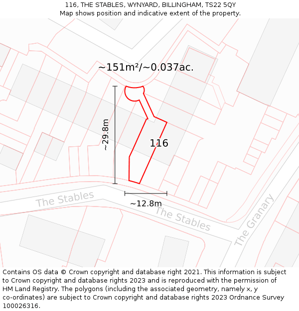 116, THE STABLES, WYNYARD, BILLINGHAM, TS22 5QY: Plot and title map
