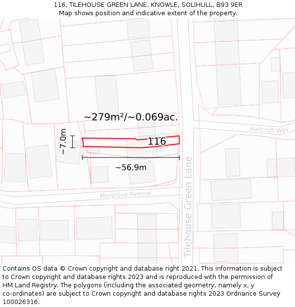 116, TILEHOUSE GREEN LANE, KNOWLE, SOLIHULL, B93 9ER: Plot and title map