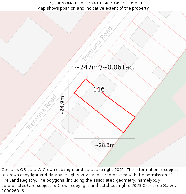 116, TREMONA ROAD, SOUTHAMPTON, SO16 6HT: Plot and title map
