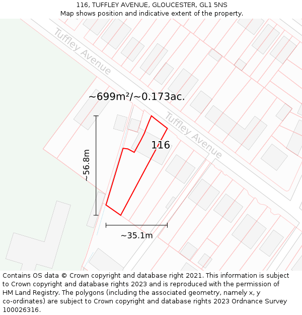 116, TUFFLEY AVENUE, GLOUCESTER, GL1 5NS: Plot and title map