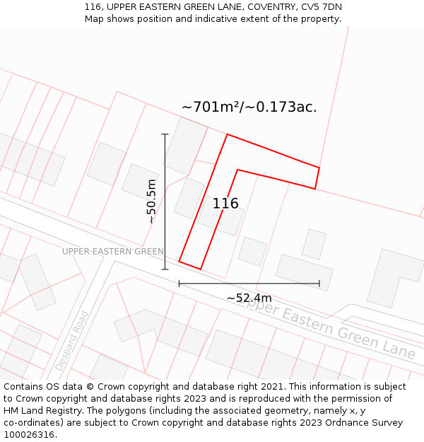 116, UPPER EASTERN GREEN LANE, COVENTRY, CV5 7DN: Plot and title map