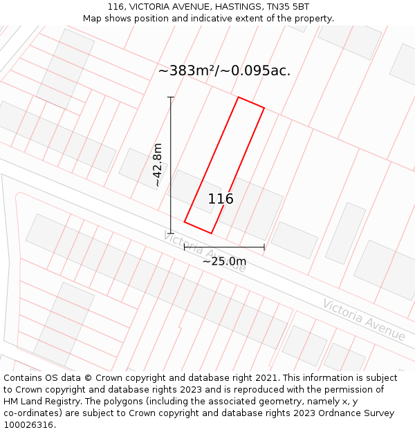 116, VICTORIA AVENUE, HASTINGS, TN35 5BT: Plot and title map