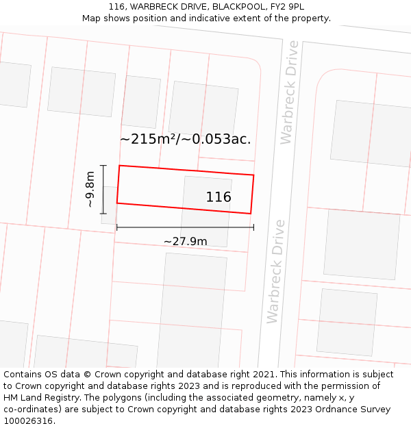 116, WARBRECK DRIVE, BLACKPOOL, FY2 9PL: Plot and title map