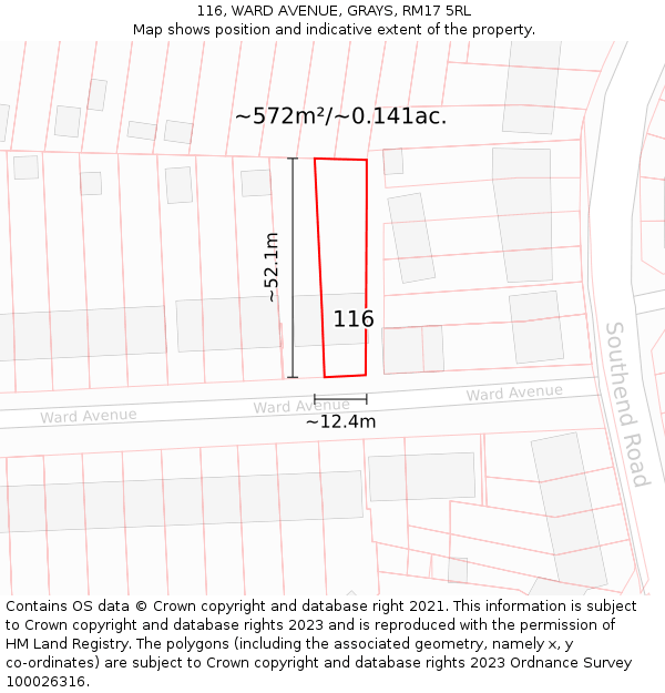 116, WARD AVENUE, GRAYS, RM17 5RL: Plot and title map
