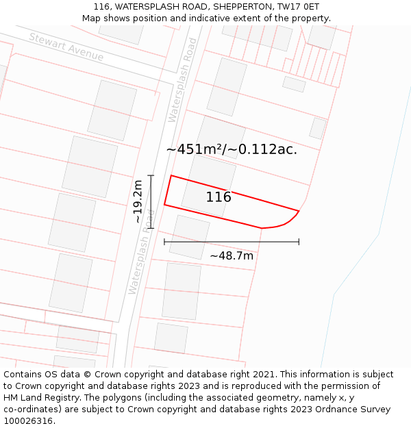 116, WATERSPLASH ROAD, SHEPPERTON, TW17 0ET: Plot and title map
