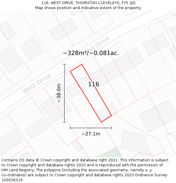 116, WEST DRIVE, THORNTON-CLEVELEYS, FY5 2JG: Plot and title map