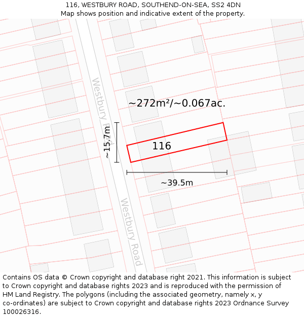 116, WESTBURY ROAD, SOUTHEND-ON-SEA, SS2 4DN: Plot and title map