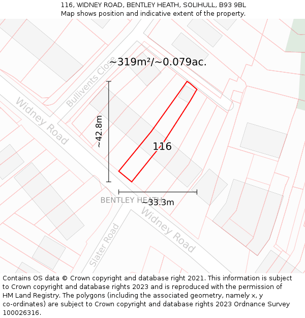 116, WIDNEY ROAD, BENTLEY HEATH, SOLIHULL, B93 9BL: Plot and title map