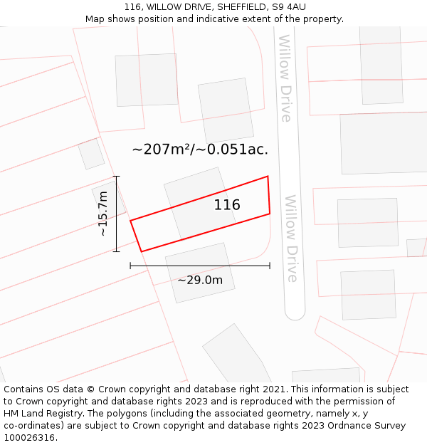 116, WILLOW DRIVE, SHEFFIELD, S9 4AU: Plot and title map
