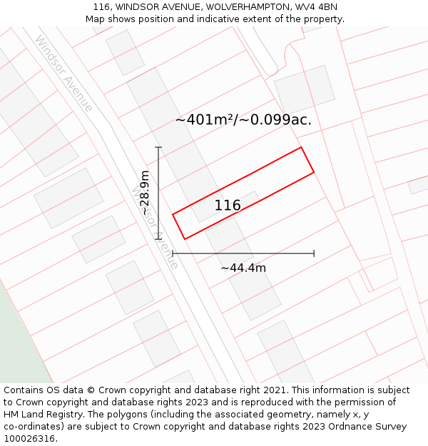 116, WINDSOR AVENUE, WOLVERHAMPTON, WV4 4BN: Plot and title map
