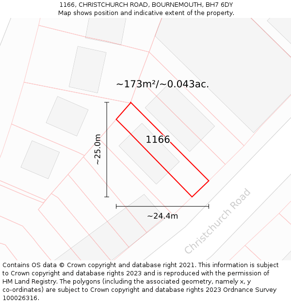 1166, CHRISTCHURCH ROAD, BOURNEMOUTH, BH7 6DY: Plot and title map
