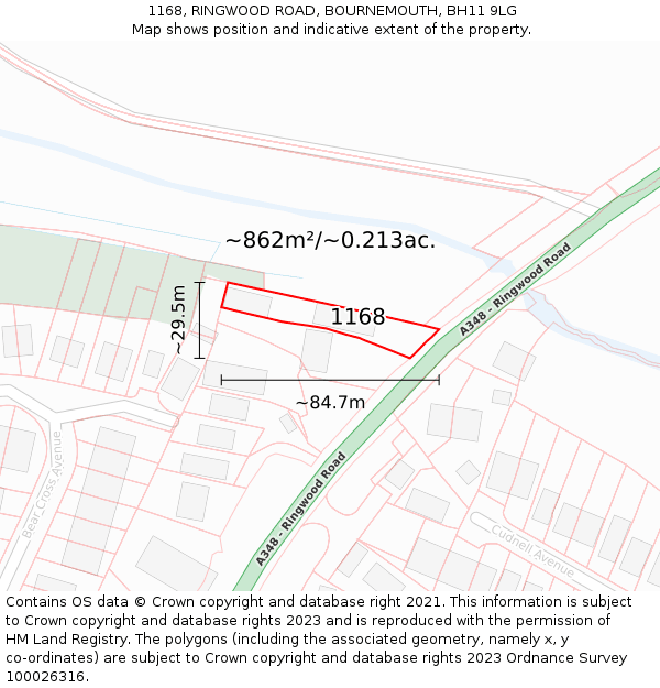 1168, RINGWOOD ROAD, BOURNEMOUTH, BH11 9LG: Plot and title map