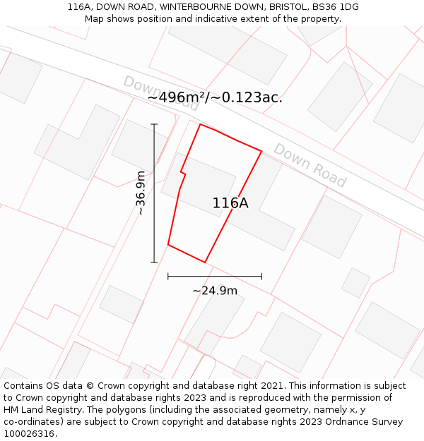 116A, DOWN ROAD, WINTERBOURNE DOWN, BRISTOL, BS36 1DG: Plot and title map