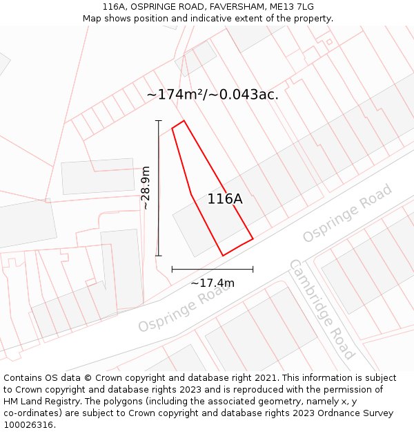 116A, OSPRINGE ROAD, FAVERSHAM, ME13 7LG: Plot and title map