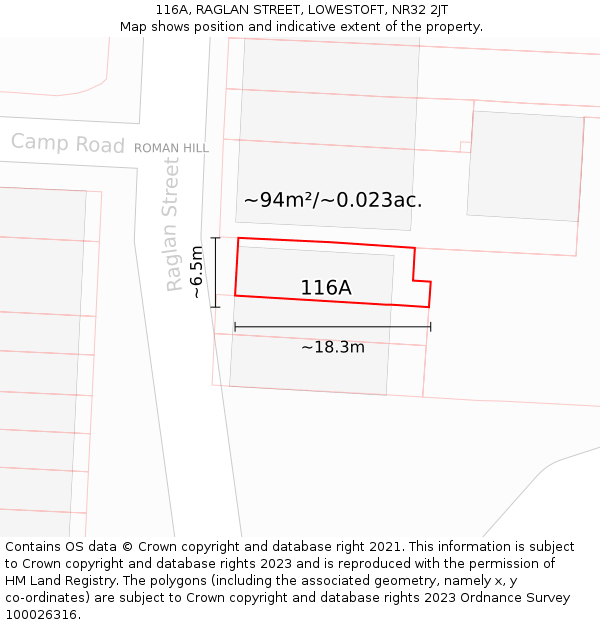 116A, RAGLAN STREET, LOWESTOFT, NR32 2JT: Plot and title map