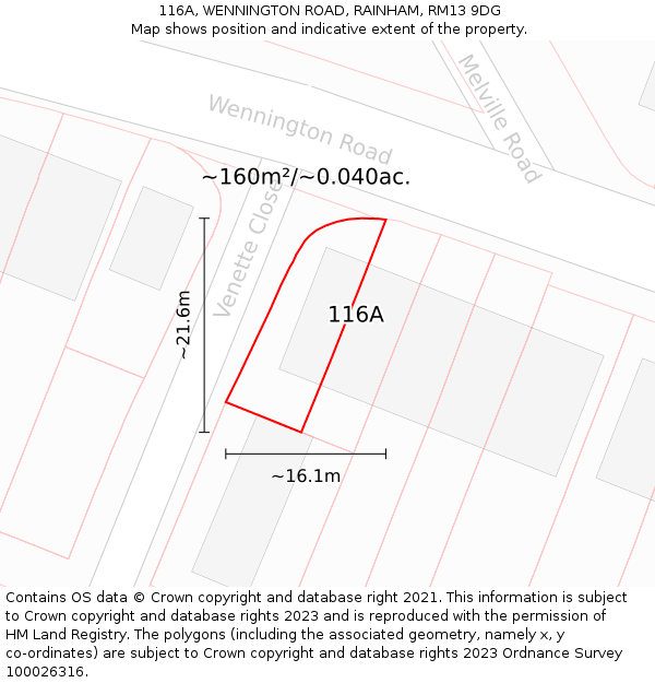 116A, WENNINGTON ROAD, RAINHAM, RM13 9DG: Plot and title map