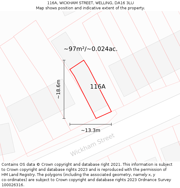 116A, WICKHAM STREET, WELLING, DA16 3LU: Plot and title map