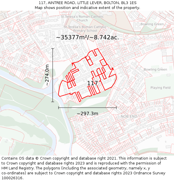117, AINTREE ROAD, LITTLE LEVER, BOLTON, BL3 1ES: Plot and title map
