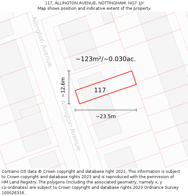 117, ALLINGTON AVENUE, NOTTINGHAM, NG7 1JY: Plot and title map