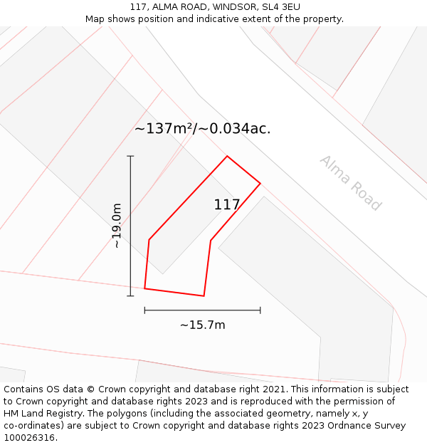 117, ALMA ROAD, WINDSOR, SL4 3EU: Plot and title map
