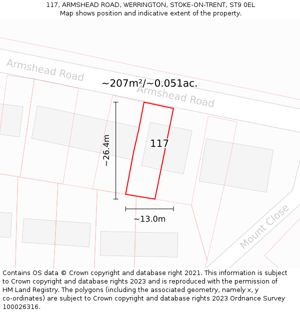117, ARMSHEAD ROAD, WERRINGTON, STOKE-ON-TRENT, ST9 0EL: Plot and title map
