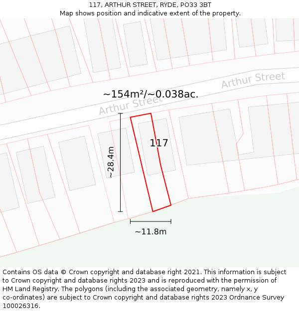 117, ARTHUR STREET, RYDE, PO33 3BT: Plot and title map