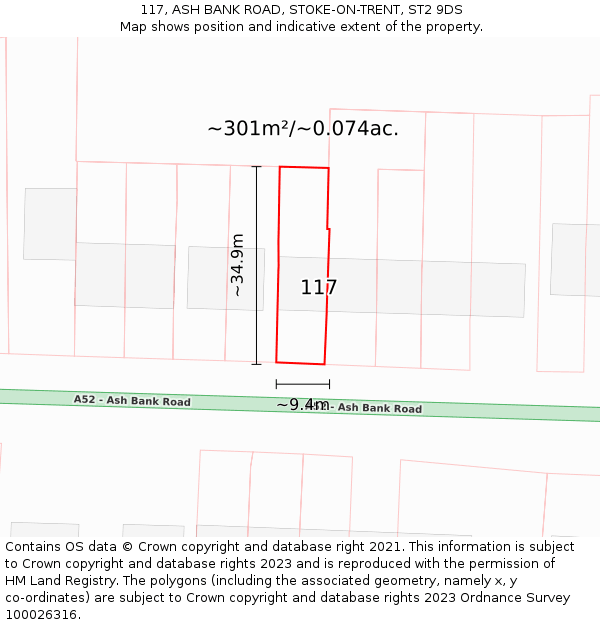 117, ASH BANK ROAD, STOKE-ON-TRENT, ST2 9DS: Plot and title map
